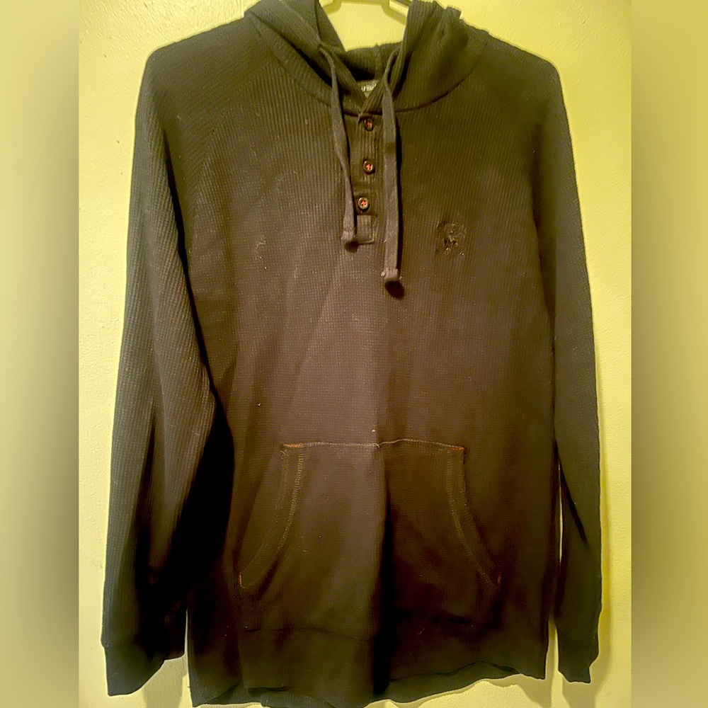 Men’s black polo shirt, size M, long sleeve with hood